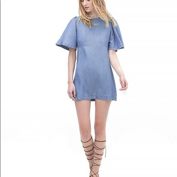 denim bell sleeve dress